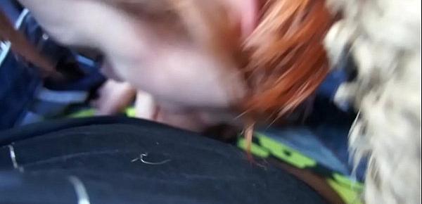  Amateur redhead street whore loves outdoor cock sucking